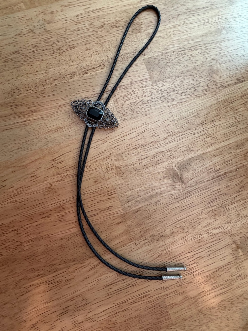 Black Western Bolo Tie with Filigree Accent